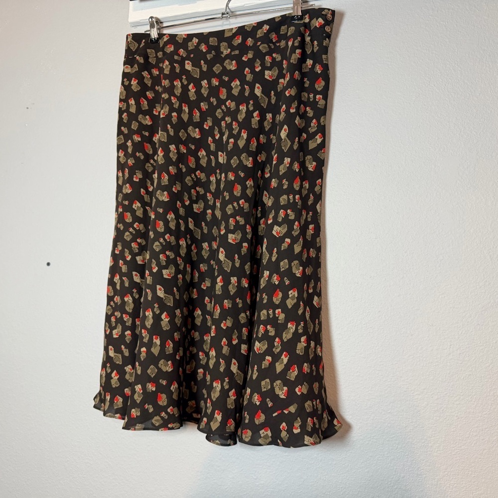 Vintage Jones New York Silk A-Line Midi Skirt Size 14 Boho Brown Patterned - Picture 5 of 9